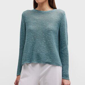 Eileen Fisher Teal Linen,Long Sleeve Top, Small. Like-New.